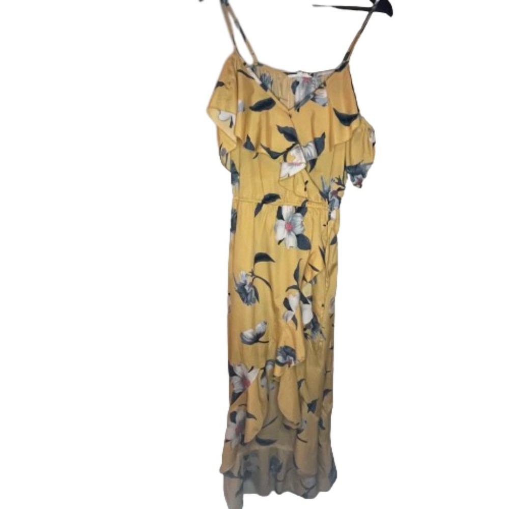 Blush Women’s Hi-Lo Yellow Floral Ruffle Maxi Dress Size Large